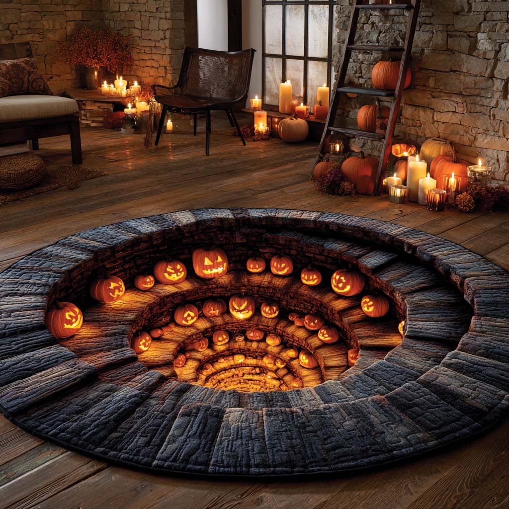 Endless-Pumpkin-abyss-quilted-round-mat