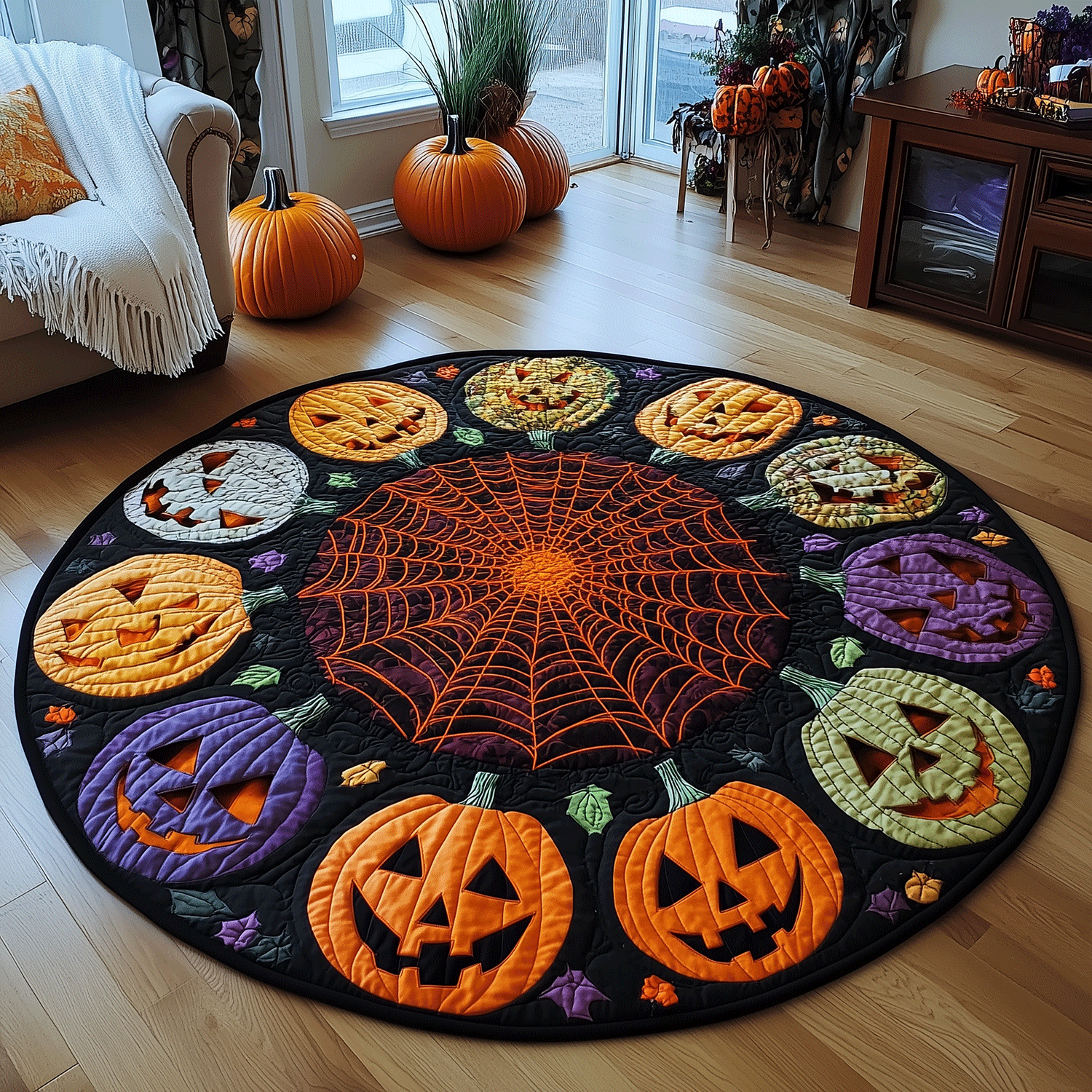 Creepy-pumpkin-quilted-round-mat