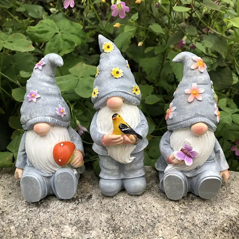 🌟 Title: 3-Piece Resin Gnome Garden Statue – American Rustic Style, Weatherproof Design for Indoor/Outdoor Use