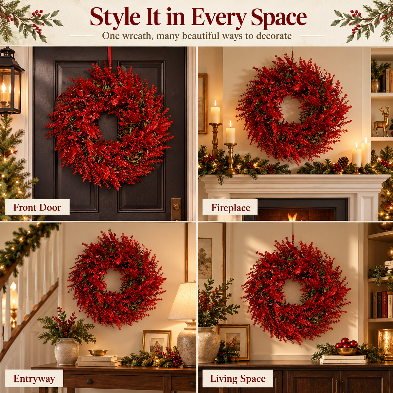 Holiday Red Botanical Wreath