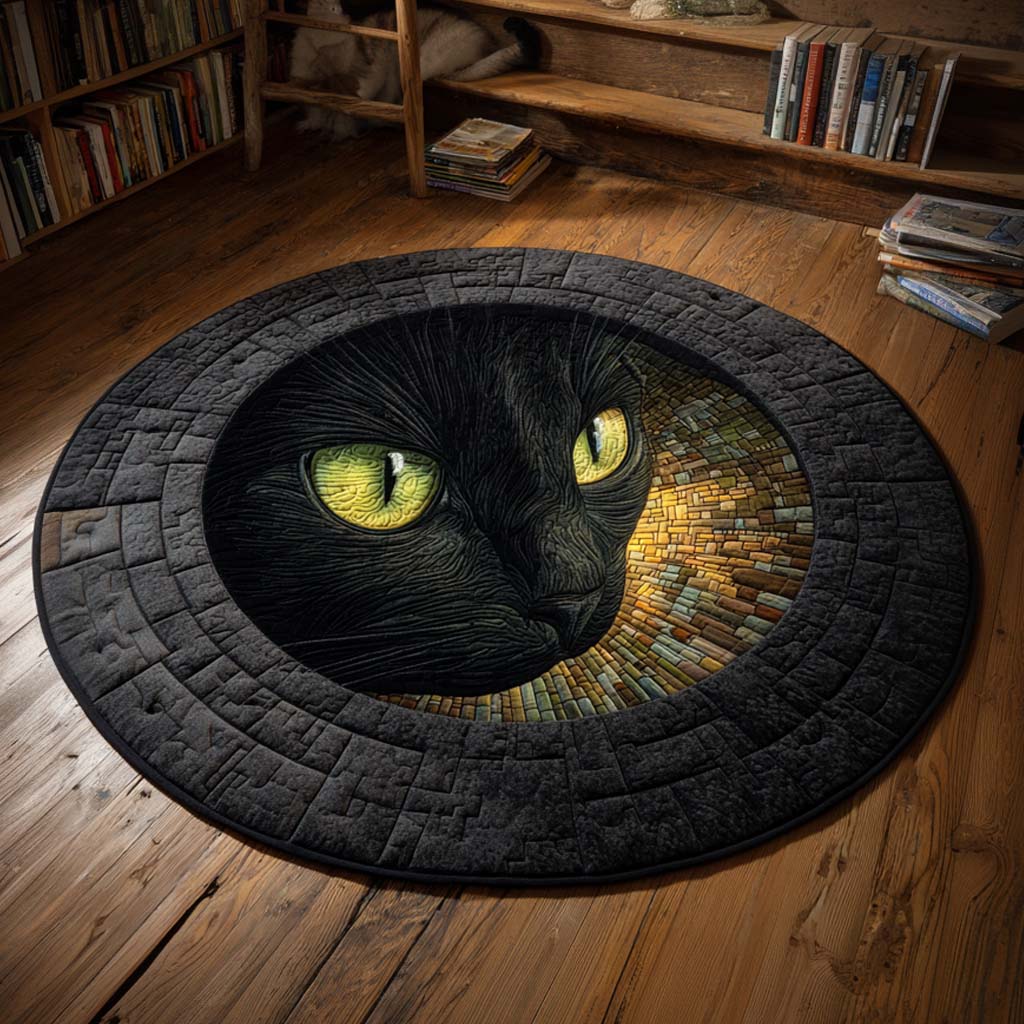 Black Cat Quilted Round Mat