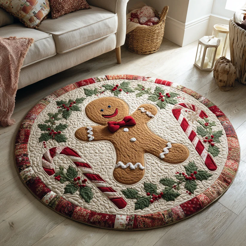 Happy Gingerbread Quilted Round Mat