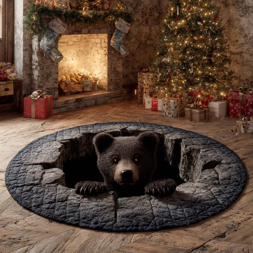 Holiday Bear Quilted Round Mat 