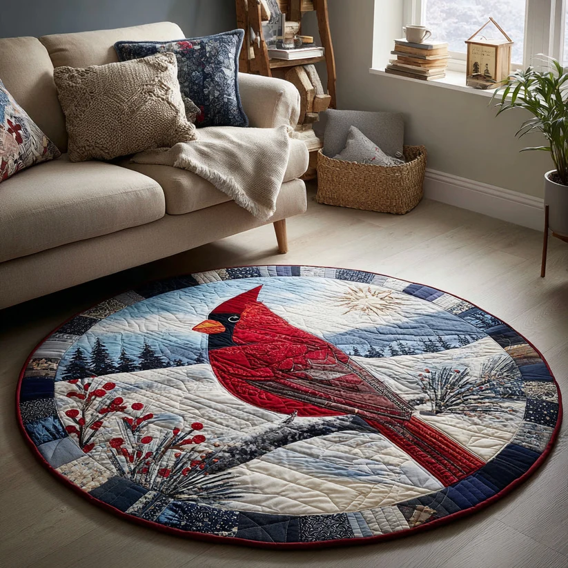 Snowy Cardinal Quilted Round Mat