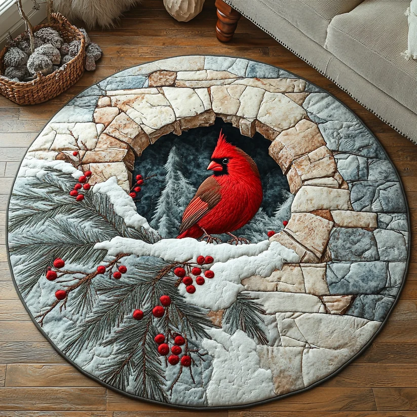 Winter Cardinal Quilted Round Mat 