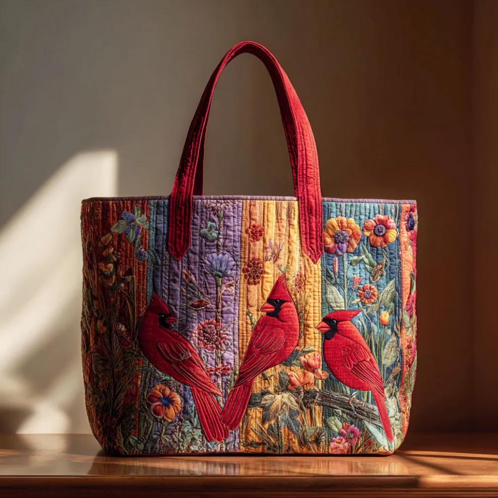 Crimson Garden Cardinals Quilted Tote✨🌺🐦