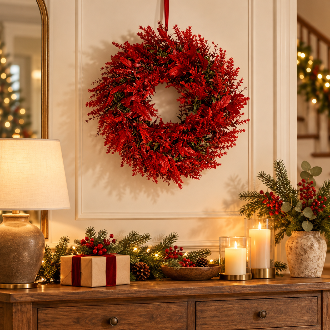 Holiday Red Botanical Wreath