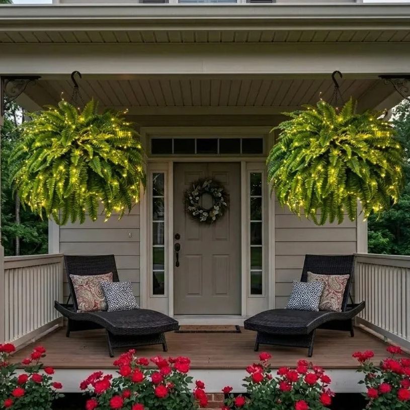 💛Glowing Boston Ferns with Lights – 🌿 Zero Watering, Zero Maintenance