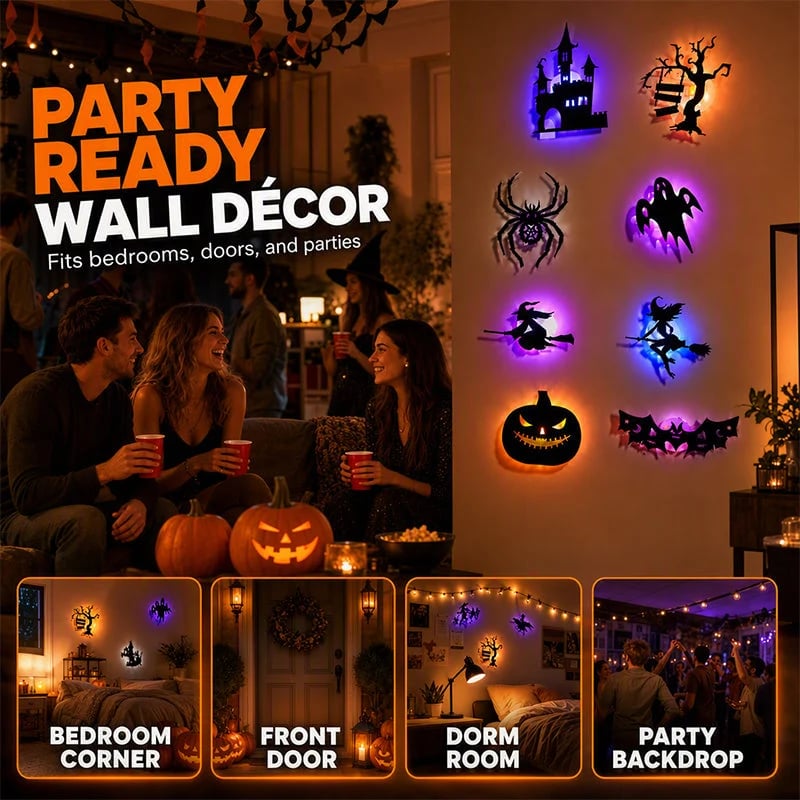 🎃 Halloween LED Silhouette Wall Light Stickers – Spooky Glow Made Easy! 👻✨