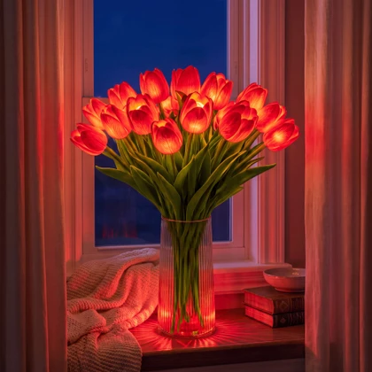 🎄50% OFF!🎉Radiant Romantic Tulip Night Light | Artificial Flower Night Lights | Fake Bouquet Nightlight for Bedroom Bedside Decor & Gift