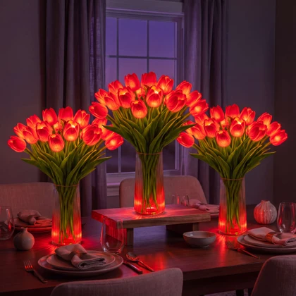 🎄50% OFF!🎉Radiant Romantic Tulip Night Light | Artificial Flower Night Lights | Fake Bouquet Nightlight for Bedroom Bedside Decor & Gift