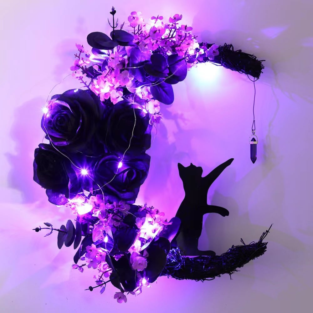 🔥Last Day 50% OFF - 🐈‍⬛🌙Handmade Halloween Cat Wreath(📦Buy 3 Free Shipping)