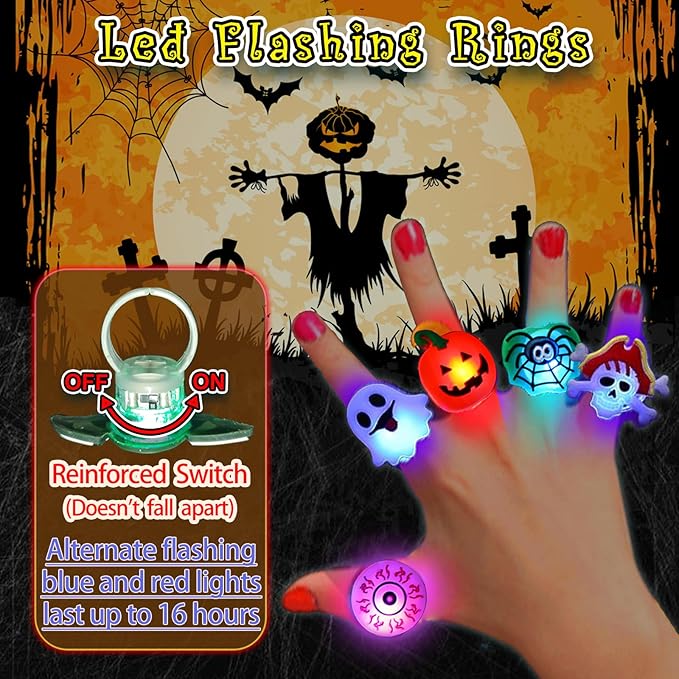 🔥🎃Spooky Season Hot Sale 50% OFF:＄19.99‼️✨LED Light Halloween Glowing Ring 💍| Flashing Light‑Up Party Favor for Halloween Night👻