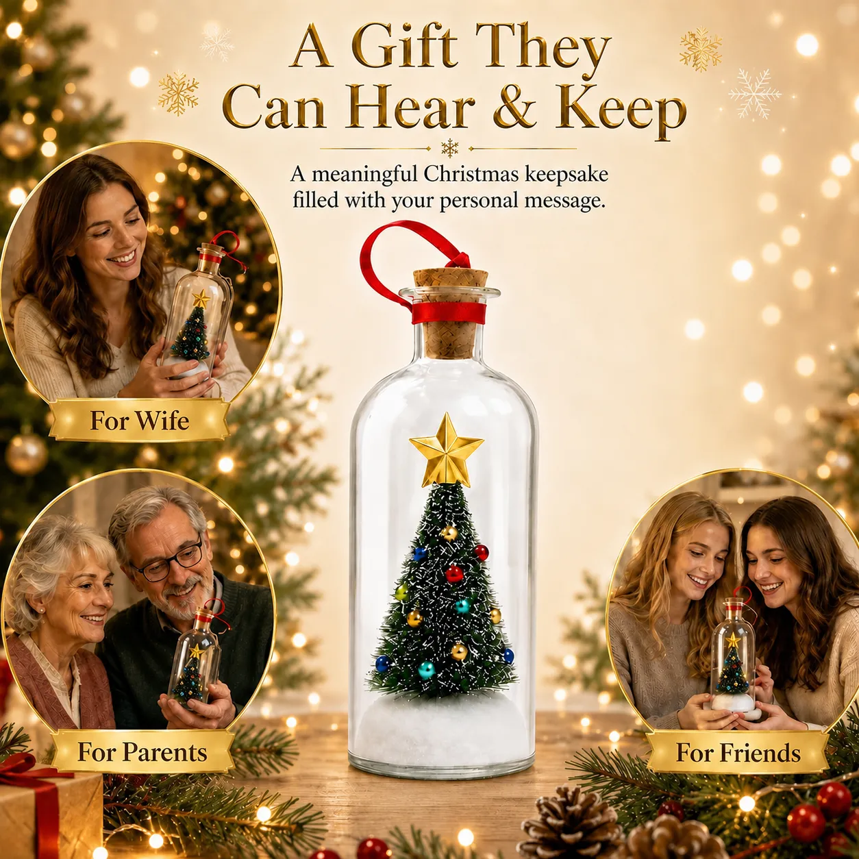 🎉50% OFF🎄Recordable Christmas Tree Keepsake Bottle – Personalized Voice Message Gift