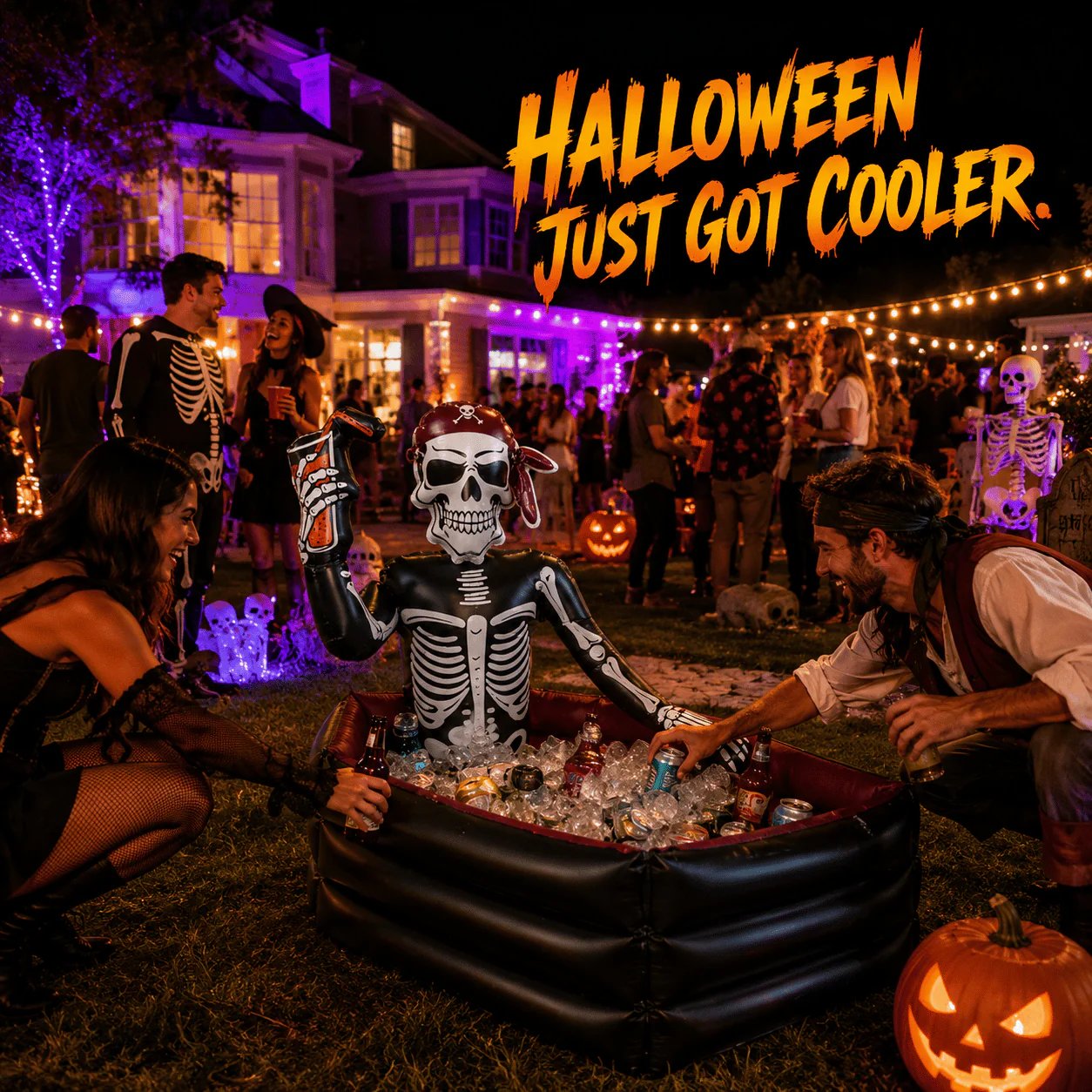 ☠️💀40-Gallon Inflatable Pirate Skeleton Cooler for Halloween