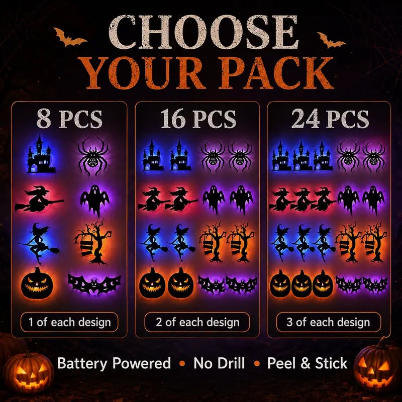 🎃 Halloween LED Silhouette Wall Light Stickers – Spooky Glow Made Easy! 👻✨