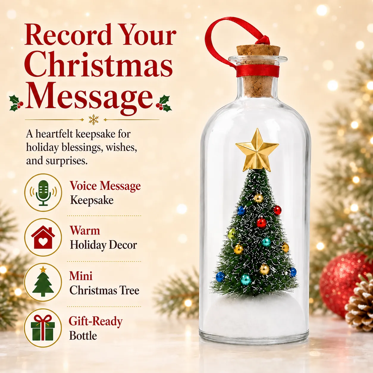 🎉50% OFF🎄Recordable Christmas Tree Keepsake Bottle – Personalized Voice Message Gift