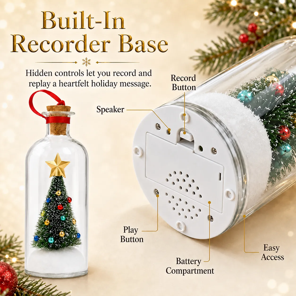 🎉50% OFF🎄Recordable Christmas Tree Keepsake Bottle – Personalized Voice Message Gift