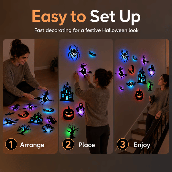 🎃 Halloween LED Silhouette Wall Light Stickers – Spooky Glow Made Easy! 👻✨