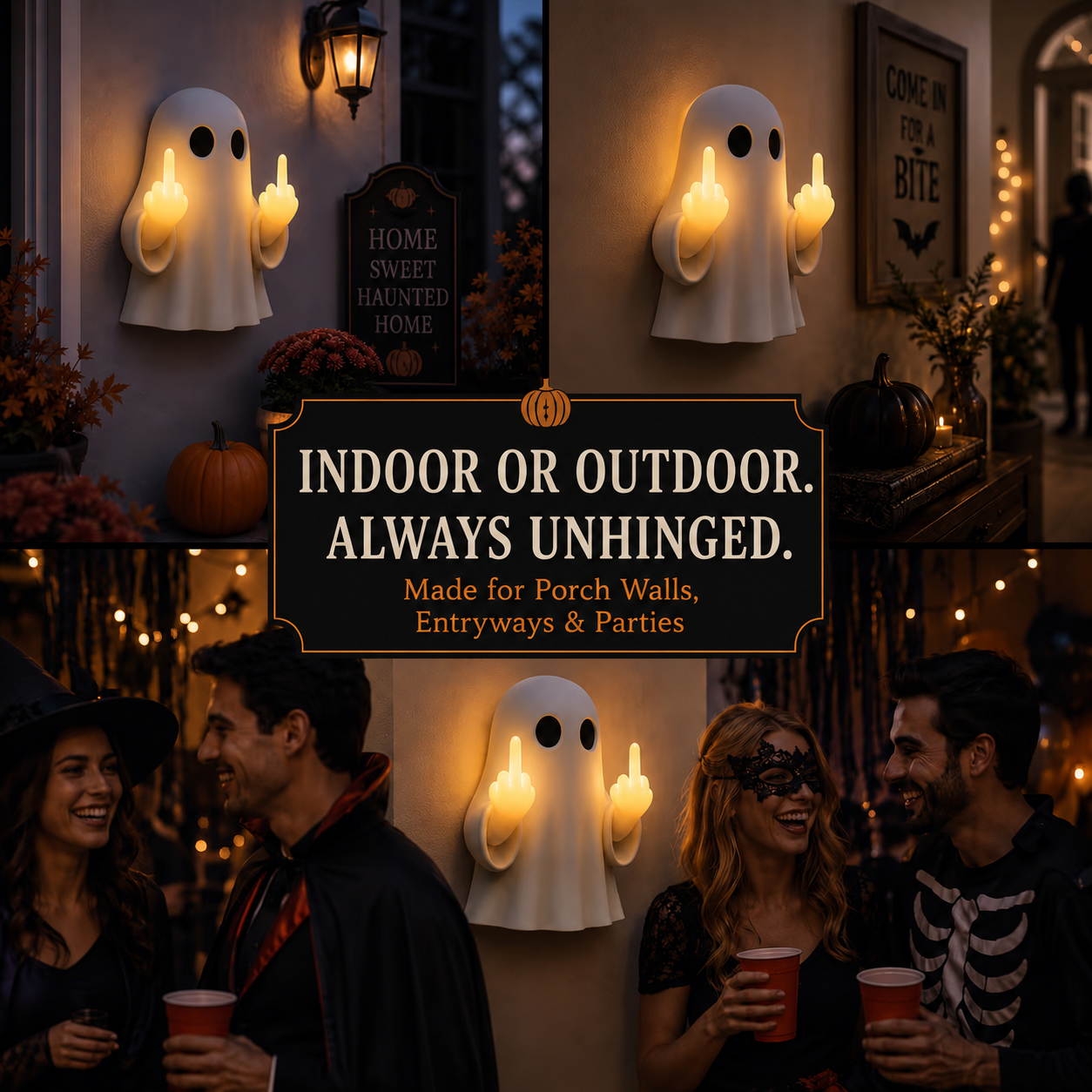 👻👻Glow Spook Funny Middle‑Finger Ghost Wall Decor, Halloween Cute Edgy Ghost Ornament 