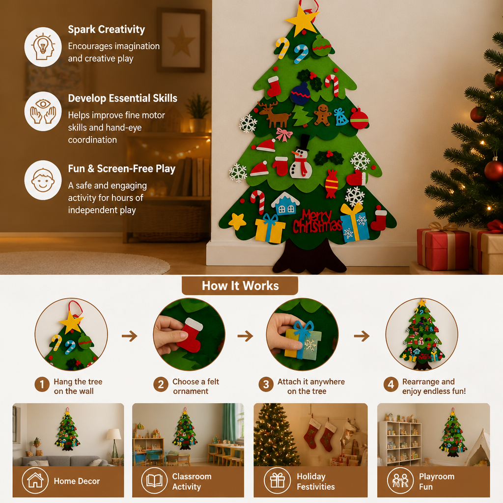 🎄 50% OFF 🧒Kids’ DIY Felt Christmas Tree with Decorative Ornaments | The Christmas Tree They're Allowed To Touch