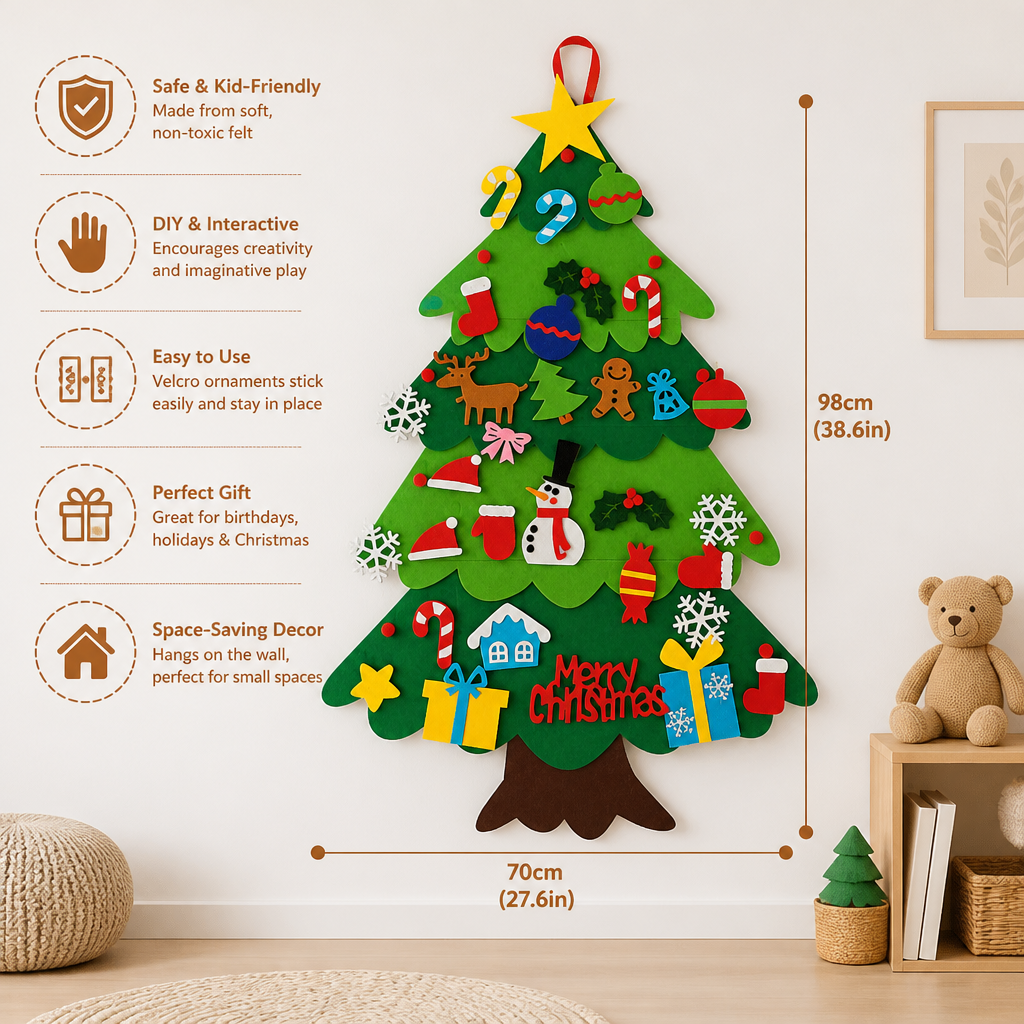 🎄 50% OFF 🧒Kids’ DIY Felt Christmas Tree with Decorative Ornaments | The Christmas Tree They're Allowed To Touch