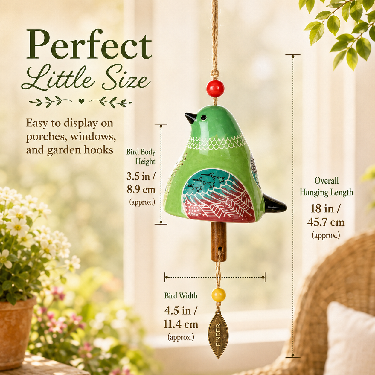 50% OFF!Hand-Painted Resin Bird Wind Chime, Colorful Folk Art Garden Hanging Decor