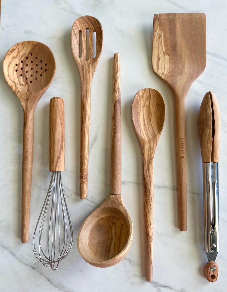 Olive Wood Kitchen Utensil Set: Cooking Tools 
