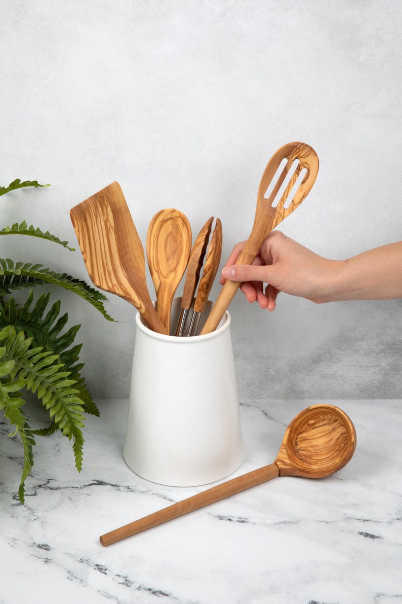 Olive Wood Kitchen Utensil Set: Cooking Tools 