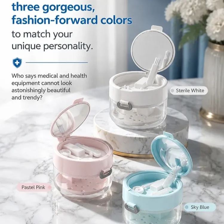 Retainer Mouth Guard Soak Container Box, Denture Bath Case with Strainer Basket