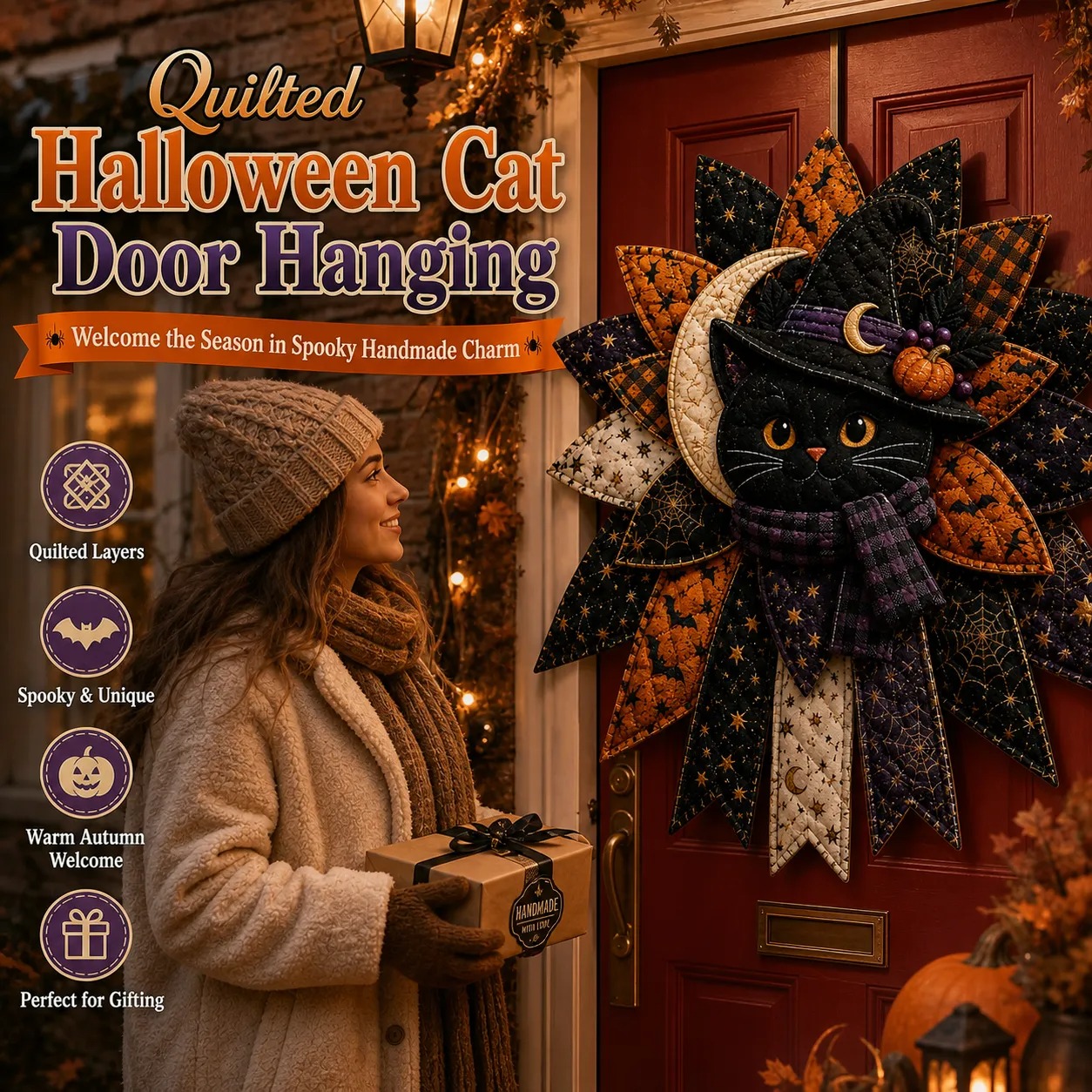 🎉 Holiday Celebration 50% OFF 🎃– Festive Quilted Halloween Door Hanging DIY Sewing Kit