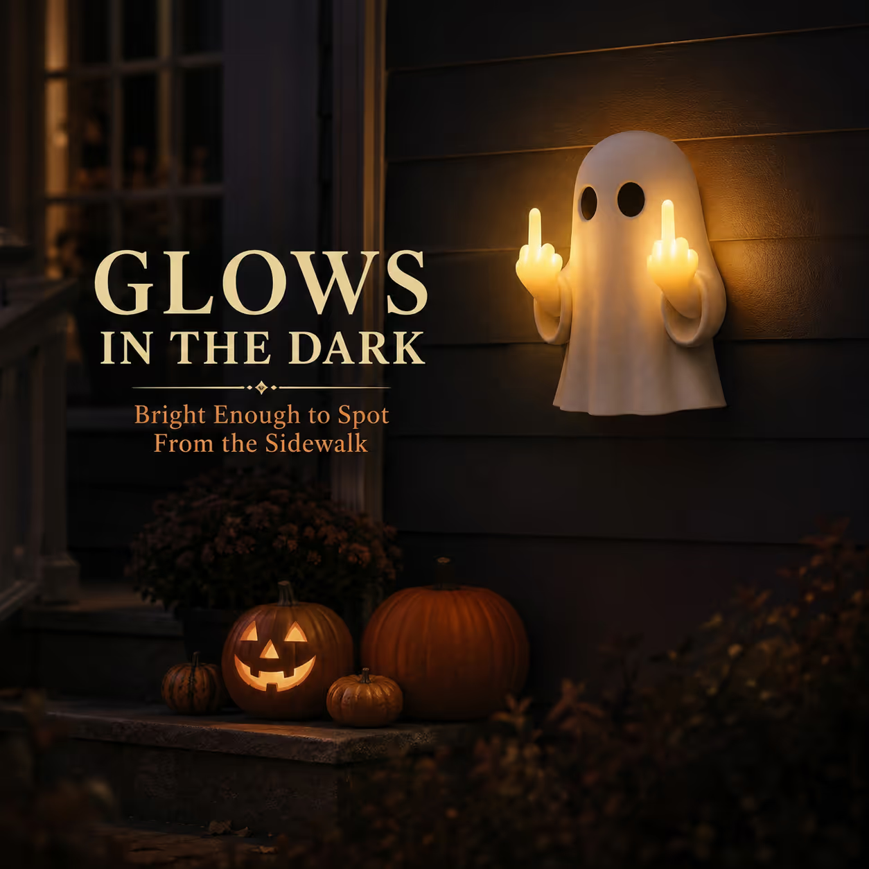 👻👻Glow Spook Funny Middle‑Finger Ghost Wall Decor, Halloween Cute Edgy Ghost Ornament 