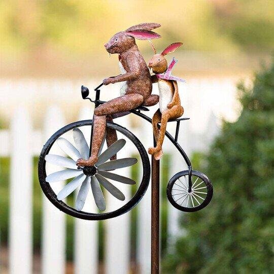 Cute animals on a Vintage Bicycle Metal Wind Spinner