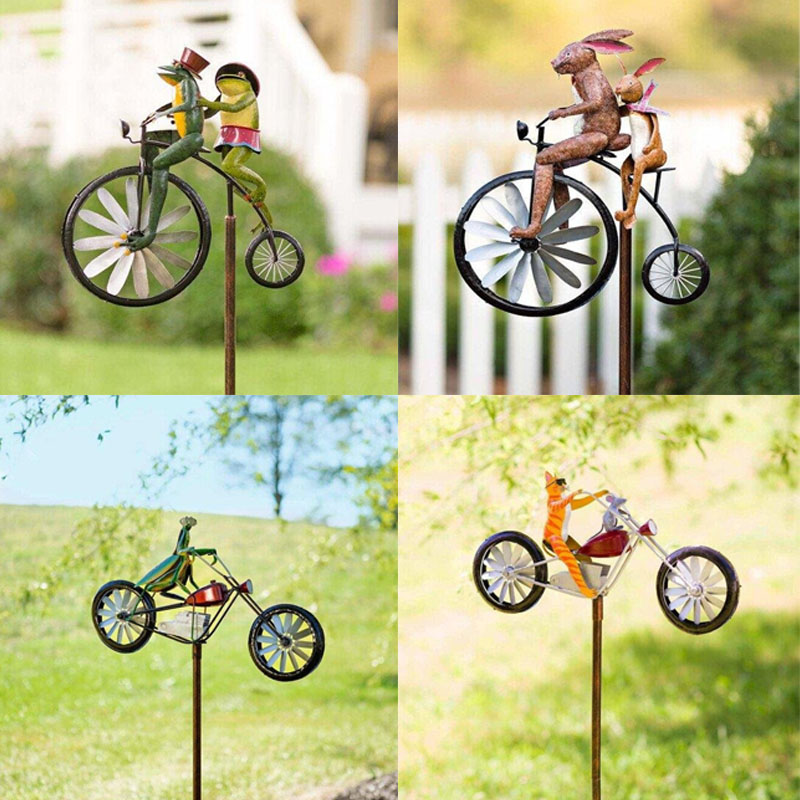 Cute animals on a Vintage Bicycle Metal Wind Spinner