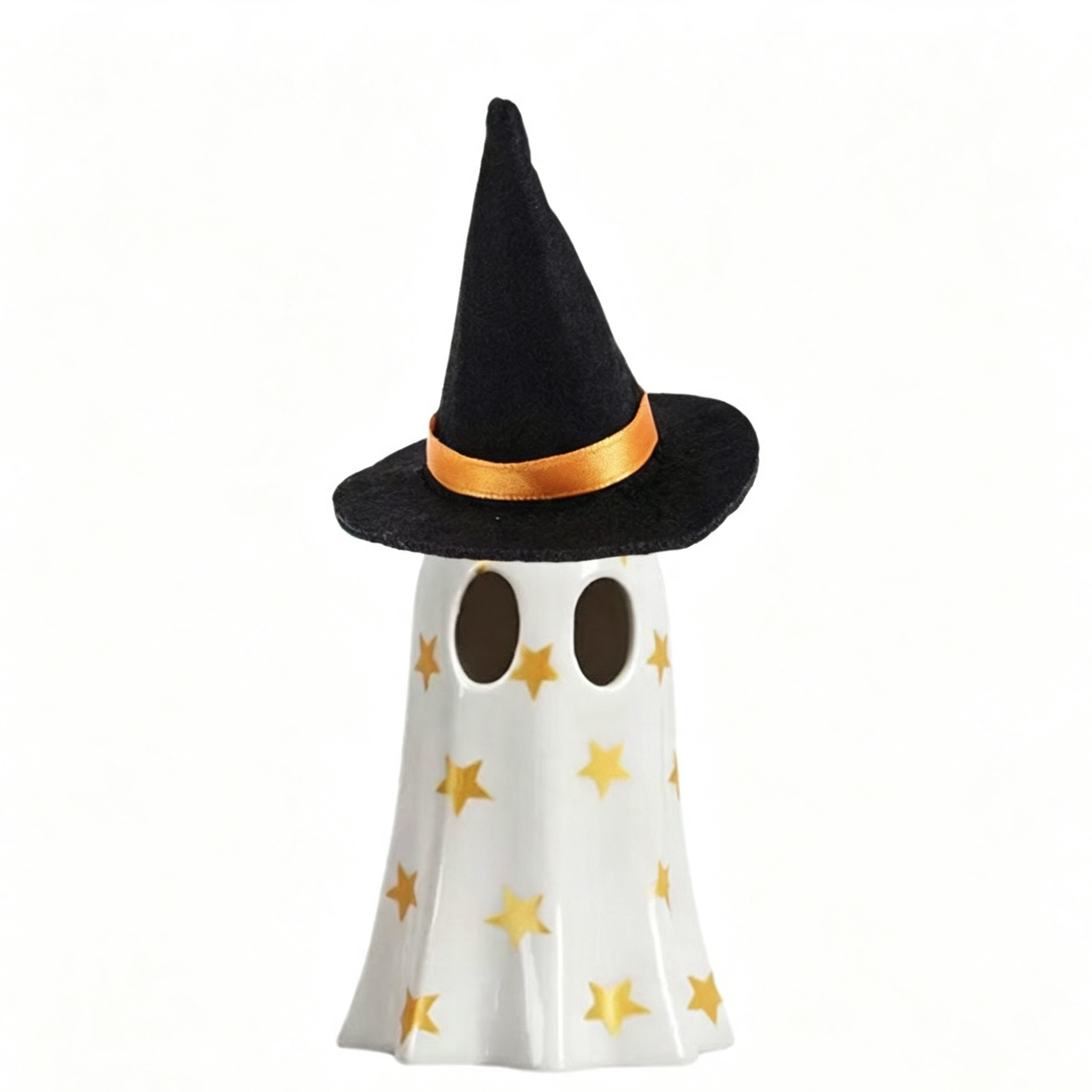 🎃🕷️👻 Set of 3 Halloween Ceramic Ghost Decor | Ceramic Ghost Figurines with Witch Hats, Cute Spooky Indoor Ornaments for Mantel, Shelf & Tabletop