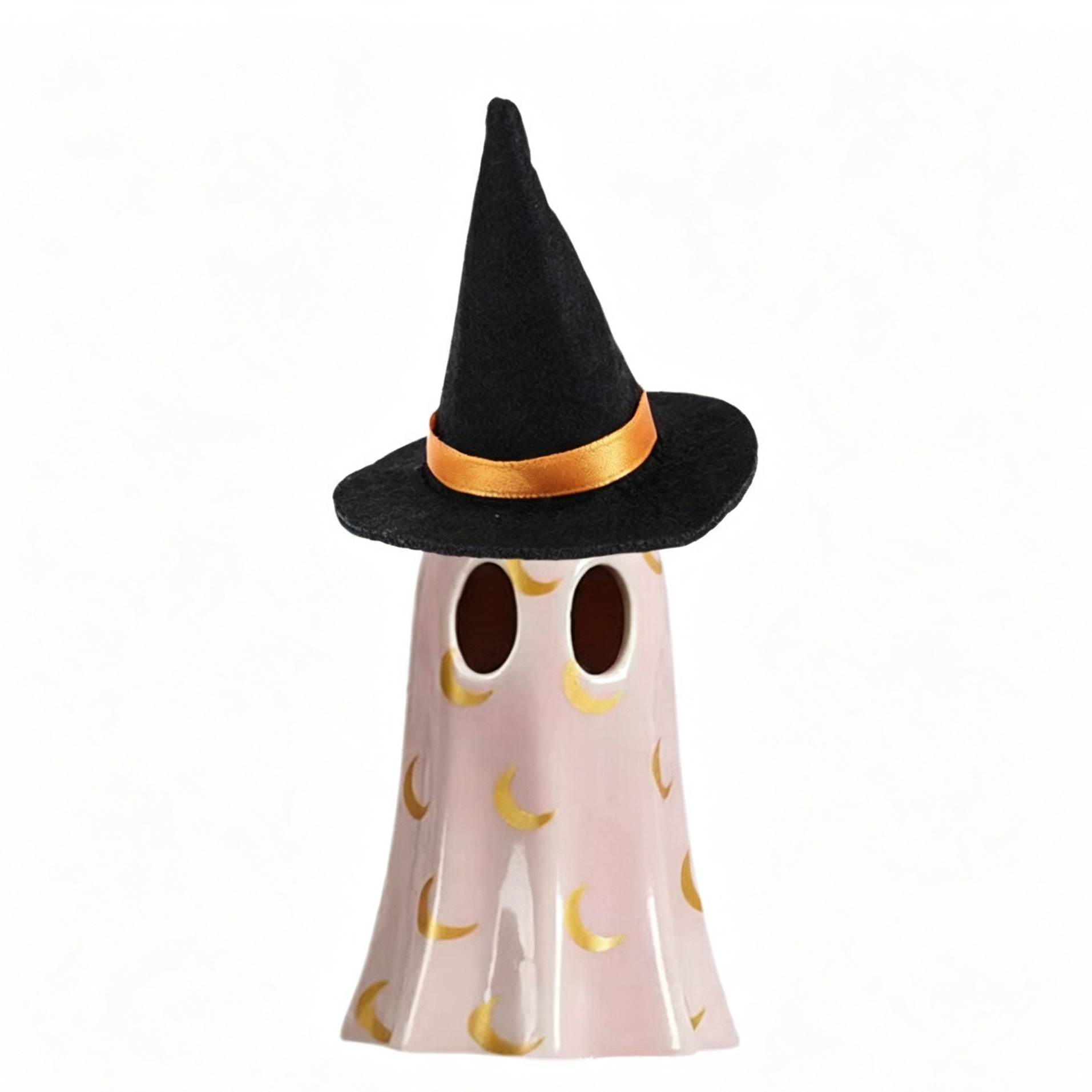 🎃🕷️👻 Set of 3 Halloween Ceramic Ghost Decor | Ceramic Ghost Figurines with Witch Hats, Cute Spooky Indoor Ornaments for Mantel, Shelf & Tabletop