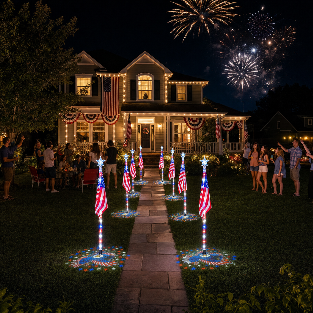 ✨Last Day: up to 49% OFF🔥American Flag Pathway Lights – Red, White & Blue Yard Glow for 250th Independence Celebration
