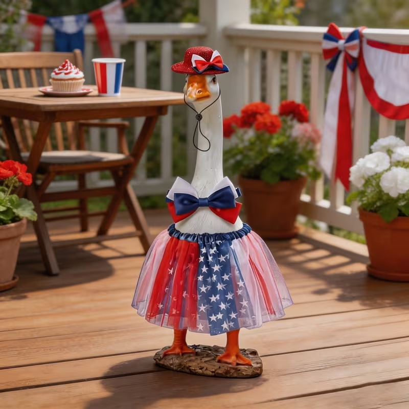 Last Day Up To 70% Off - 3PCS Stars & Stripes Tutu Skirt & Mini Hat Set | 4th of July Lawn Goose Outfit for 23 Inch Porch Goose Statue