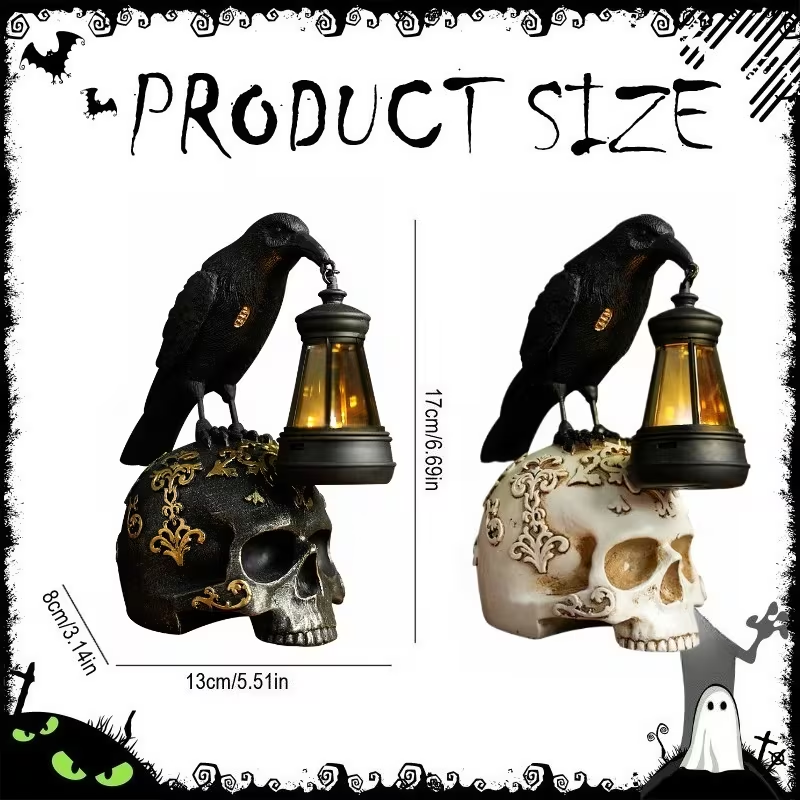 🦅 Solar Raven Skull Lantern – Gothic Halloween Outdoor Decor