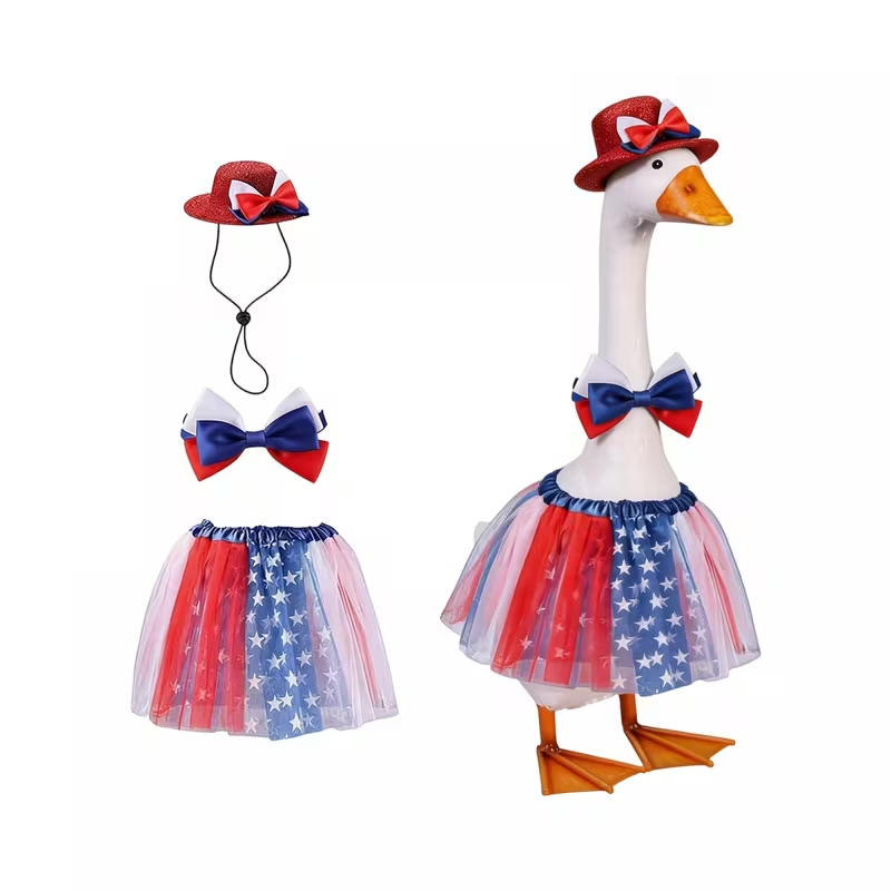 Last Day Up To 70% Off - 3PCS Stars & Stripes Tutu Skirt & Mini Hat Set | 4th of July Lawn Goose Outfit for 23 Inch Porch Goose Statue