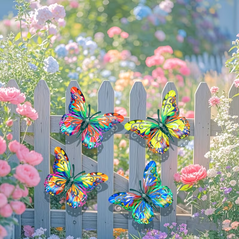 Artisan Metal Butterfly Wall Hangings 🎨 | 4-Piece Outdoor Garden Art 🧷