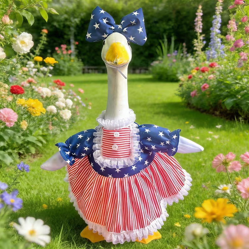 Last Day Up To 70% Off - 3PCS Stars & Stripes Tutu Skirt & Mini Hat Set | 4th of July Lawn Goose Outfit for 23 Inch Porch Goose Statue