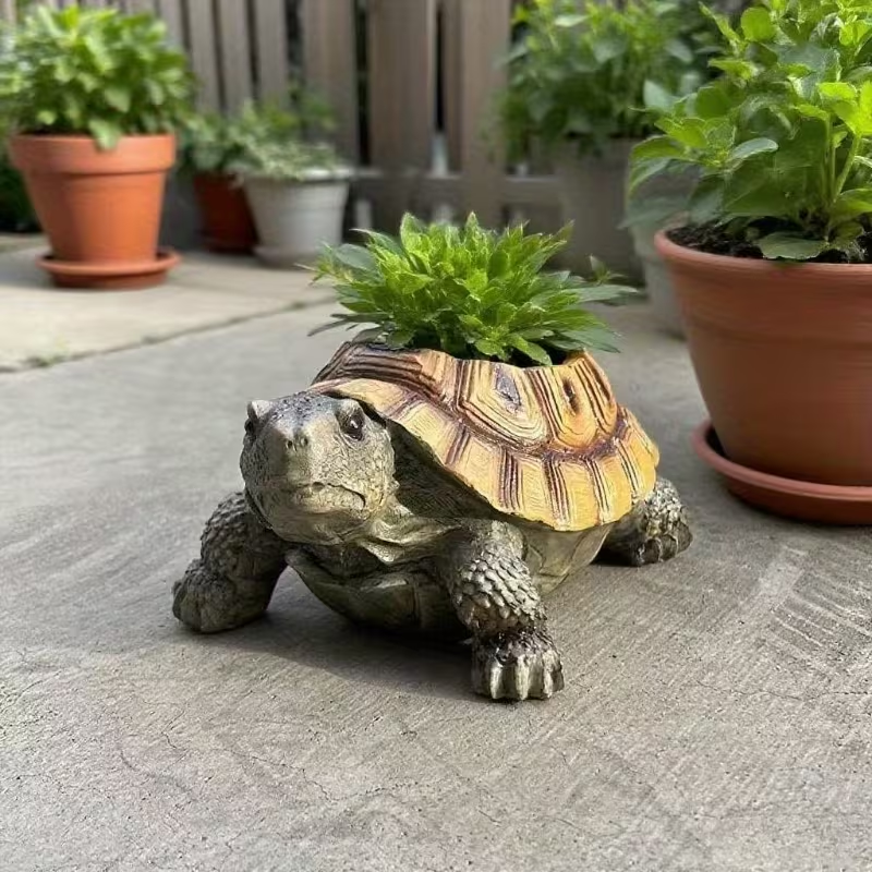 Vintage Turtle Resin Planter 🌿 | Creative Succulent Pot with Drainage Hole