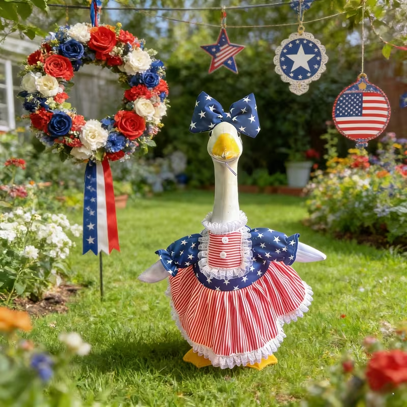 Last Day Up To 70% Off - 3PCS Stars & Stripes Tutu Skirt & Mini Hat Set | 4th of July Lawn Goose Outfit for 23 Inch Porch Goose Statue