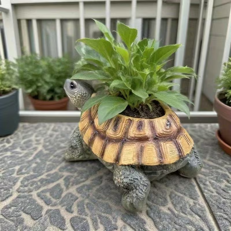 Vintage Turtle Resin Planter 🌿 | Creative Succulent Pot with Drainage Hole