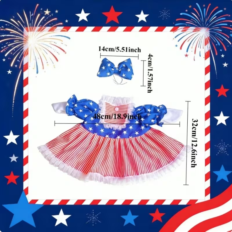 Last Day Up To 70% Off - 3PCS Stars & Stripes Tutu Skirt & Mini Hat Set | 4th of July Lawn Goose Outfit for 23 Inch Porch Goose Statue