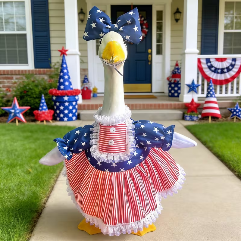 Last Day Up To 70% Off - 3PCS Stars & Stripes Tutu Skirt & Mini Hat Set | 4th of July Lawn Goose Outfit for 23 Inch Porch Goose Statue