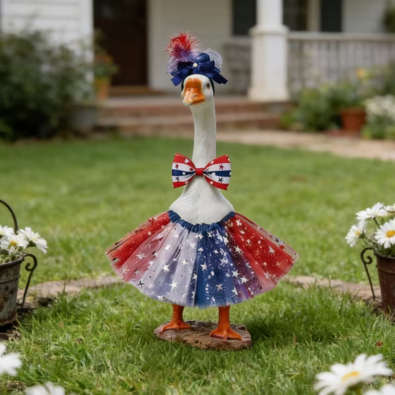 Last Day Up To 70% Off - 3PCS Stars & Stripes Tutu Skirt & Mini Hat Set | 4th of July Lawn Goose Outfit for 23 Inch Porch Goose Statue