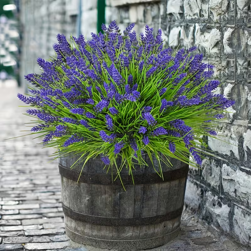 Artificial Lavender Bouquet (6 Stems) - Fade Resistant Greenery for Garden, Porch & Home