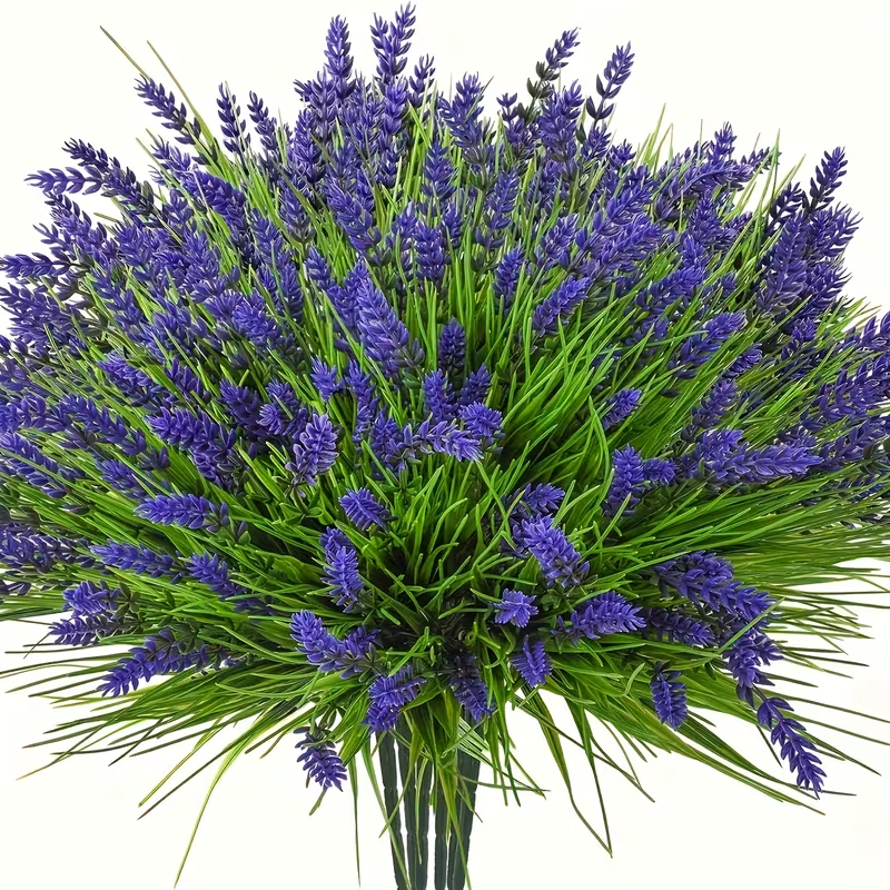 Artificial Lavender Bouquet (6 Stems) - Fade Resistant Greenery for Garden, Porch & Home